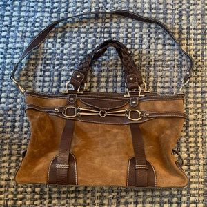 Authentic Vintage Gucci Brown Suede Braided Handle Horsebit Tote